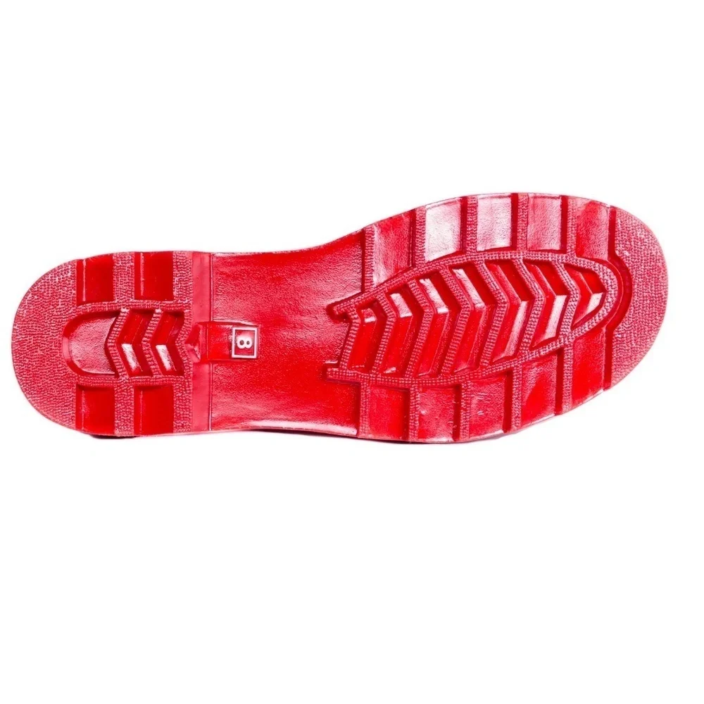 Women Rainboots, Tall Rubber Rain Boots with Cuff, #1807, Red